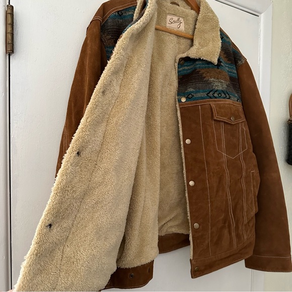 NEW Scully Rodeo Men’s Aztec Boar Suede Jean Sherpa Buttonup Jacket Brown 3XL - Picture 15 of 15